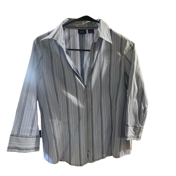DCC Missy Womens Stretch Blouse Zip-up Striped size medium - Picture 2 of 6